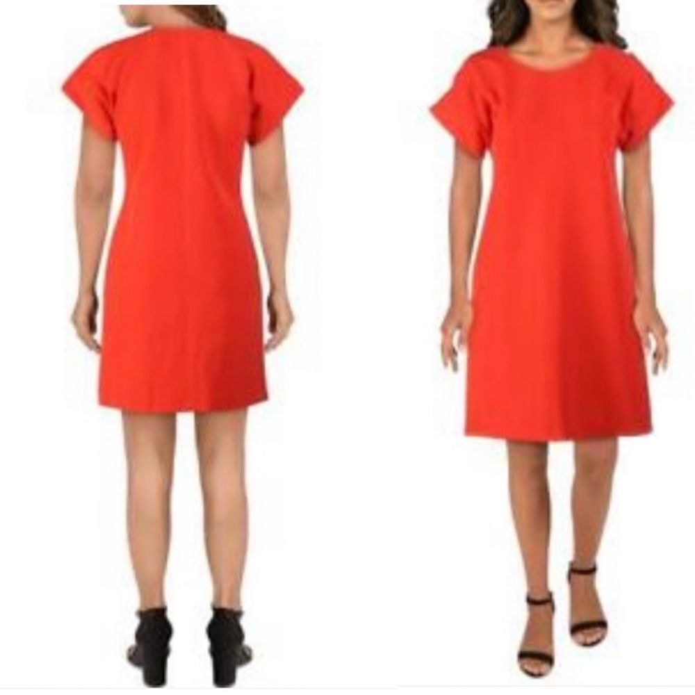NEW T TAHRI red shoulder button A line mini shift  dress 10